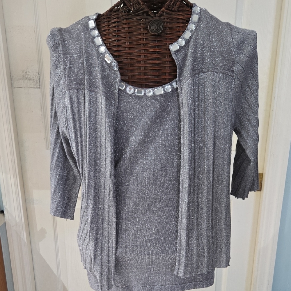 WD.NY Shimmering Silver Cardigan Set
